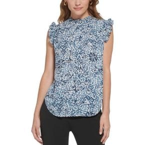 4302127 DKNY Sleeveless 1/2 Placket Ruffle Trim Blouse