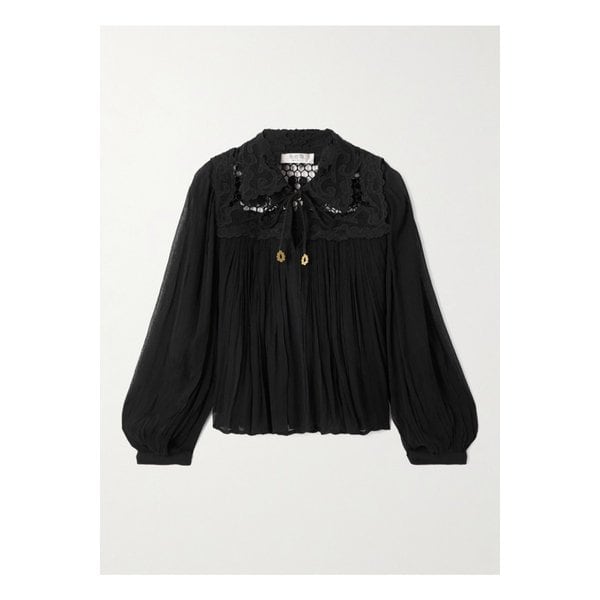 다프네 레이스 트리밍 크링클 크레퐁 블라우스 블랙 46376663162914807