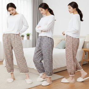 여성 순면 빈티지 밑단 레이스 벌룬핏 파자마 홈웨어 바지
