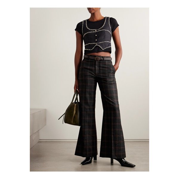 먼로 벨트 체크 울 혼방 와이드 팬츠 브라운 46376663162914846