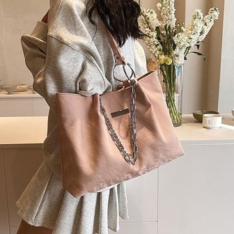  [옷자락] 여자 더블 체인 스퀘어 가죽 빅사이즈 토트 숄더백