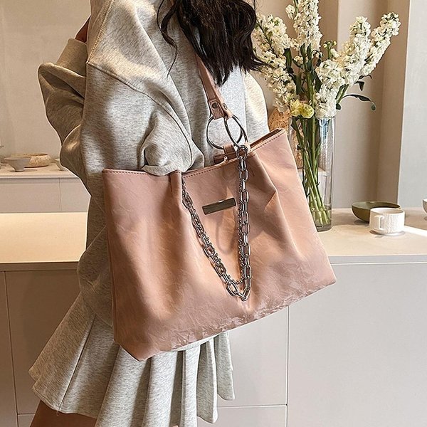 [옷자락] 여자 더블 체인 스퀘어 가죽 빅사이즈 토트 숄더백