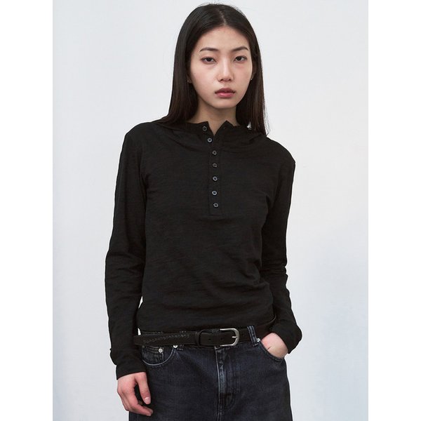 슬럽 버튼 후드 티셔츠 [black]