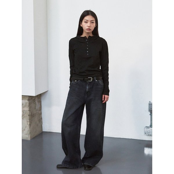 슬럽 버튼 후드 티셔츠 [black]