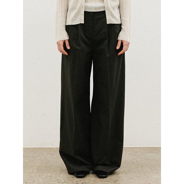 비조 투턱 와이드 팬츠_CHARCOAL