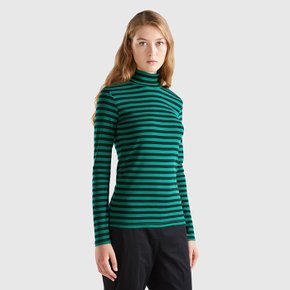 Striped turtleneck cotton t-shirt_3OA6E22257U3