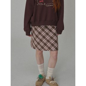 Oblique Check Patterned Midium Skirt_Brown