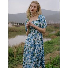 Blue rose shoulder puff dress