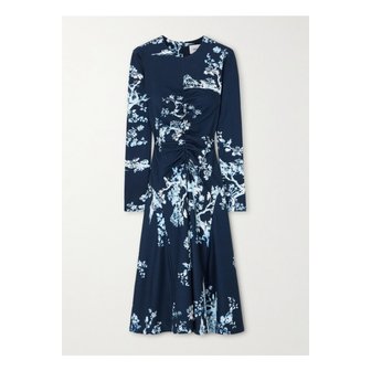 에르뎀 개더 프린트 폰테 미디 드레스 네이비 46376663162865390