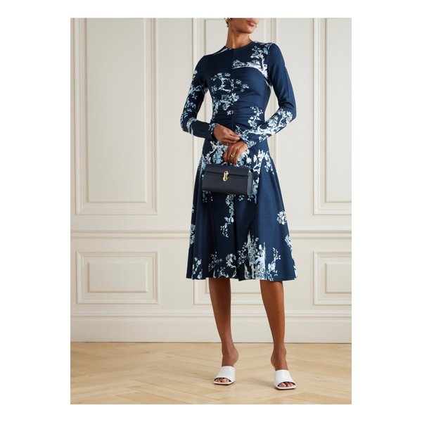 개더 프린트 폰테 미디 드레스 네이비 46376663162865390