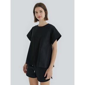 TEXTURE BLOCK BLOUSE (BLACK)