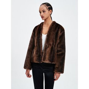 DARIA FAUX FUR JACKET DARK BROWN