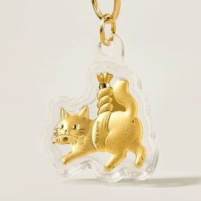 [선물패키지] 순금 선물 고양이 액막이 골드바 키링 24K 0.02g