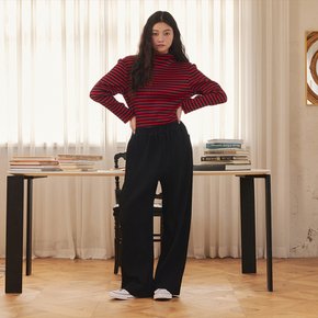 [여성] 저지 스트라이프 하이넥 플리츠 티셔츠 (레드)