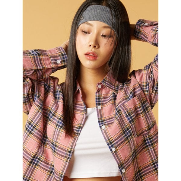 [기모] 오버핏 안나 가을 겨울 체크 셔츠 [PINK] KCL.
