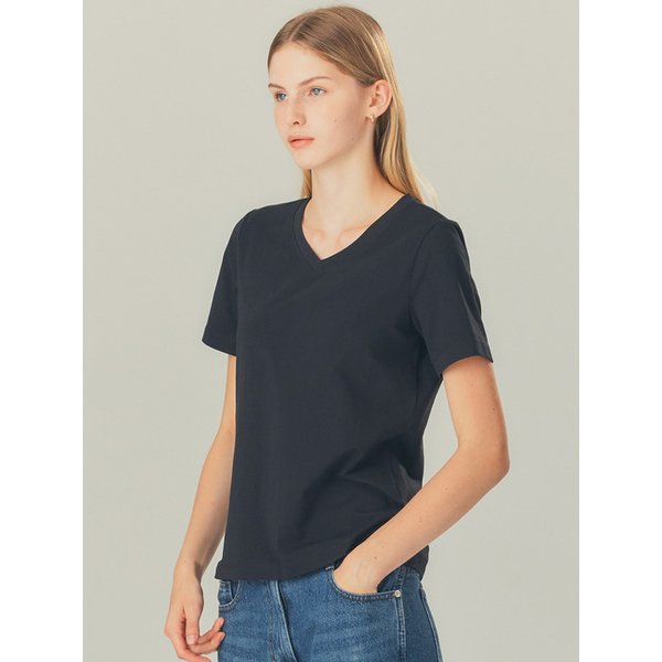 여성 브이넥 스판 슬림핏 반팔티셔츠 LATS0204