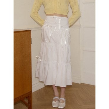 살롱드욘 Romantic Ribbon Long Skirt_ White