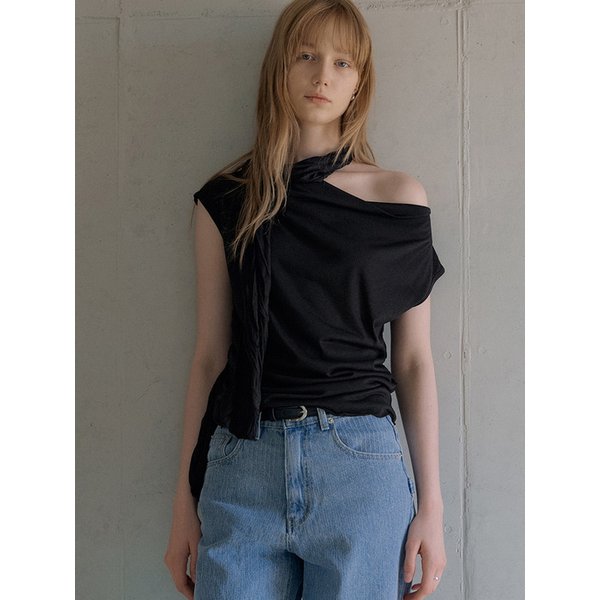 wrinkle scarf draped top set (black) orc 6019