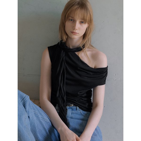 wrinkle scarf draped top set (black) orc 6019