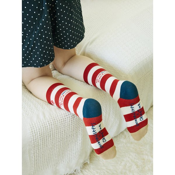 [바나나시스터즈X오케이티나]클럽 머쉬룸 스트라이프 자수 롱삭스 5color