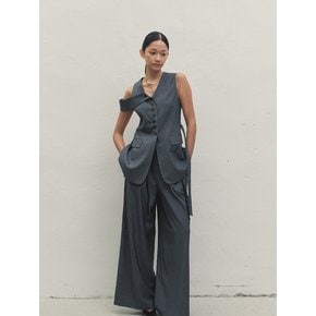 LACE STRING TUCK WIDE PANTS DARK GRAY MBDFPA004DG