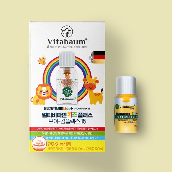 [백화점쇼핑백동봉][임박특가]비타바움 어린이 액상 멀티비타민키즈 (10ml x12병입) [유통기한 25.9.30]