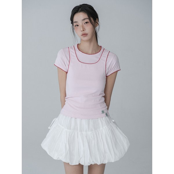 [리퍼브]BUBBLE LAYERED SLEEVELESS & TSHIRT SET_STRAWBERRY MILK RED