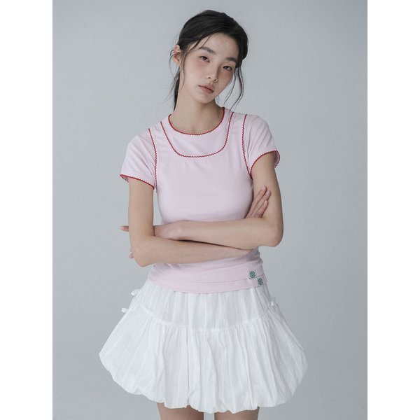 [리퍼브]BUBBLE LAYERED SLEEVELESS & TSHIRT SET_STRAWBERRY MILK RED