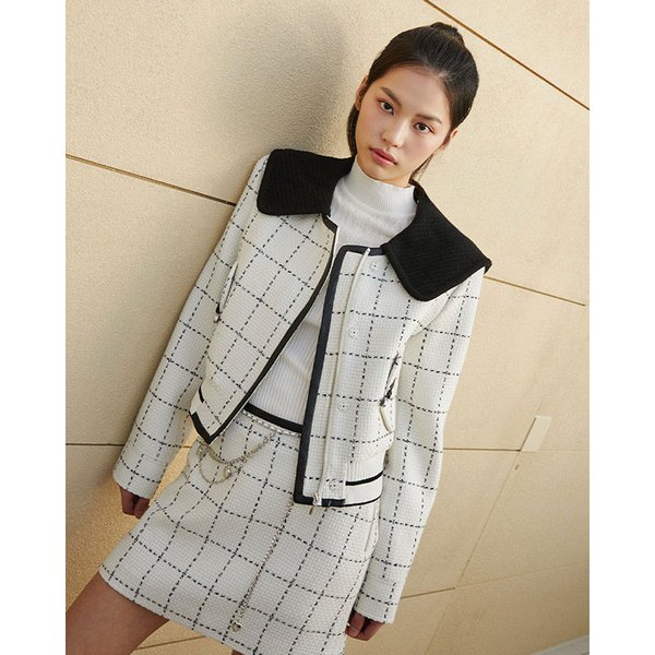 [시흥점] 여성 탈부착 니트 카라 체크 트위드 자켓 (ER1WC160)
