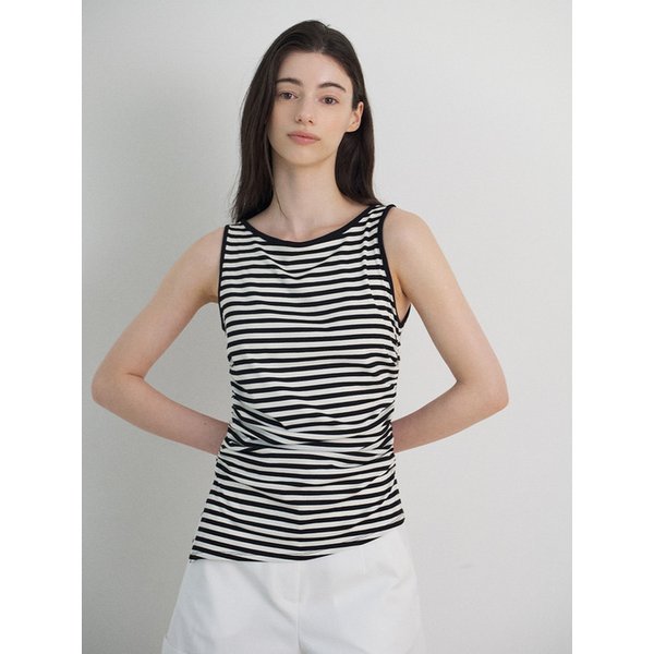 Boat neck shirring sleeveless_2colors