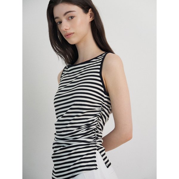Boat neck shirring sleeveless_2colors
