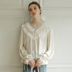 Cest_V-neck lace lantern sleeve blouse