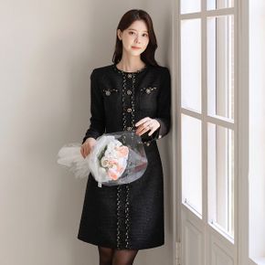 XXL까지  라운드넥 골드 트리밍 포켓 글리터 트위드 원피스 하객룩 모임룩 연.._P378550601