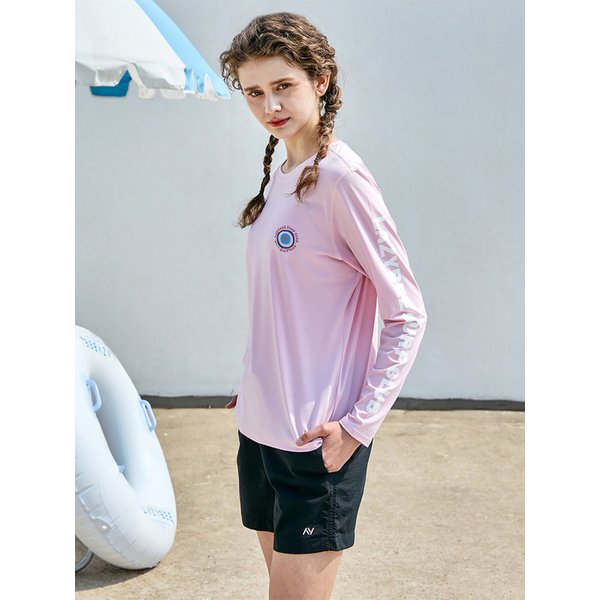 [SET] 레터링 루즈핏 여성 래쉬가드 세트 핑크