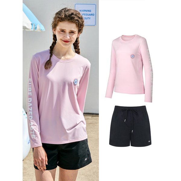 [SET] 레터링 루즈핏 여성 래쉬가드 세트 핑크