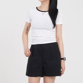 여성크롭반팔 립배색 무지 세미 크롭티 여름 흰티 기본 스판_P401693859