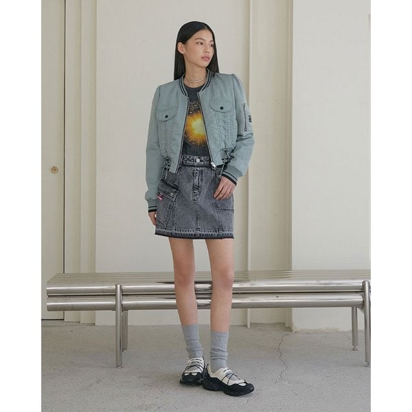 [시흥점] 여성 셔링 디테일 포인트 크롭 집업 점퍼 (ER1WZ160)