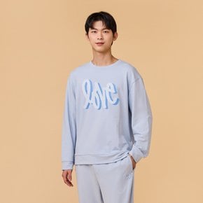 남 LOVE_소프트 스웨트 라운드넥 긴팔 파자마 티셔츠_BLUE