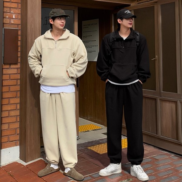 확대된 대표 클라쓰업 / 엠퍼 남자 루즈 오버핏 헤비 후리스 트레이닝 세트 셋업