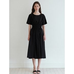 Pintuck Flare Dress-black