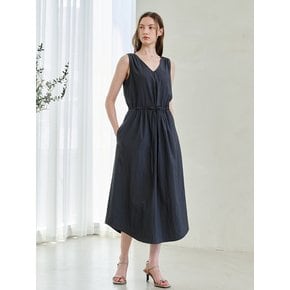 V Neck Waist String Dress - Dark Gray