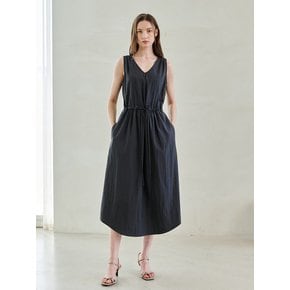 V Neck Waist String Dress - Dark Gray