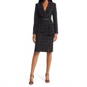 4608736 Tahari ASL Windowpane Plaid Two-Piece Long Sleeve Dress