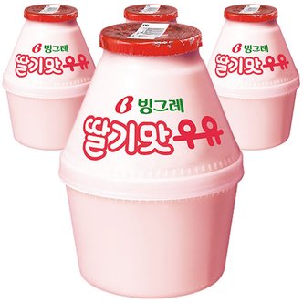  빙그레 딸기맛 우유 240ml x 4개 단지 항아리 가공우유