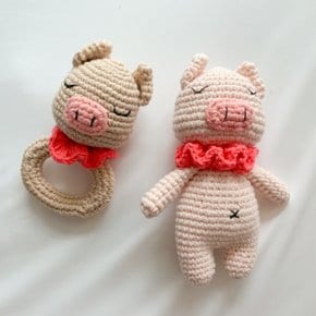 [개달당] 꾸리 치발기딸랑이 + 삑삑이 강아지장난감 2종 SET 뜨개장난감 강아지장난감