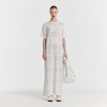 EENK YITZU Panelled Lace Knit Long Dress - White
