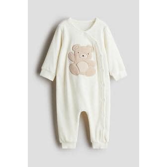 H&M 벨루어 파자마 수트 내추럴 화이트/곰 1205456002