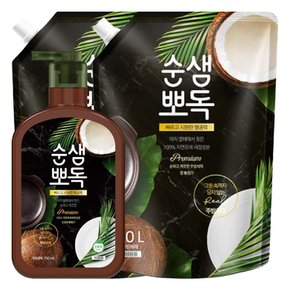 순샘 뽀독 주방세제 무향(용기750ml 1개 + 리필1L 2개)