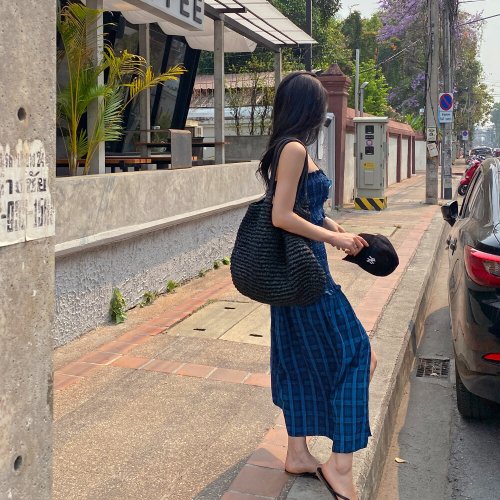 비치팜 / 라피스 튜브탑 체크 원피스 비치룩 여름 휴양지 바캉스 패턴 드레스