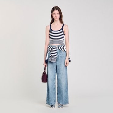 산드로 [25SS 시즌오프 30%] 스트라이프 테리 니트 탑 SF25S3FRP1339